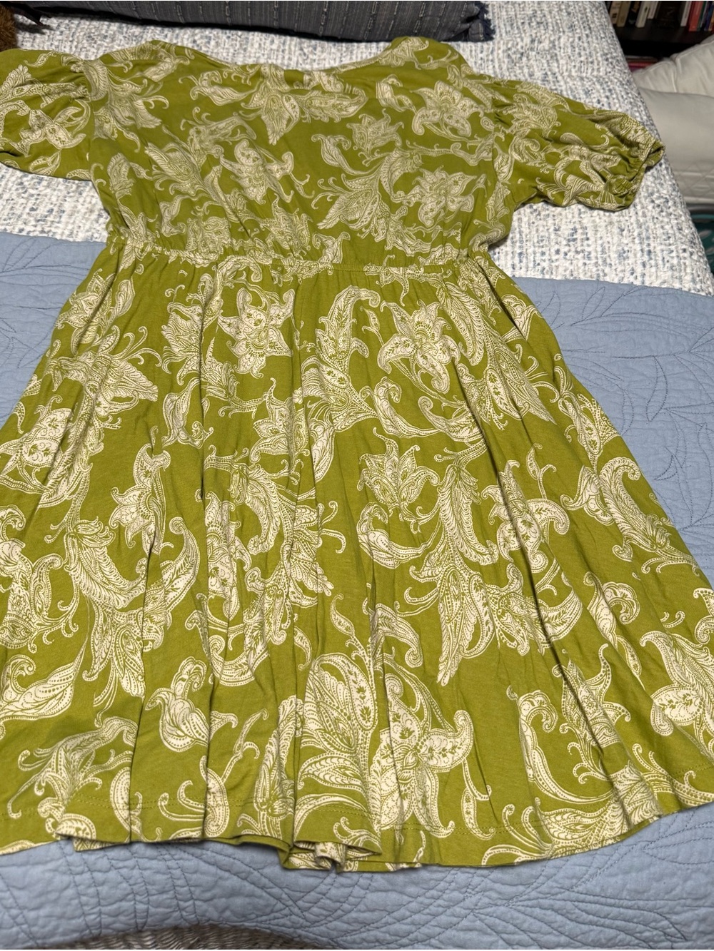 Olive Paisley Short-Sleeve Women's Dress